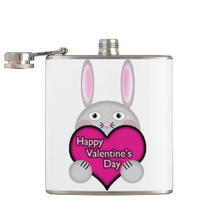 Cute Bunny met roze Valentijnsdag Heart Heupfles