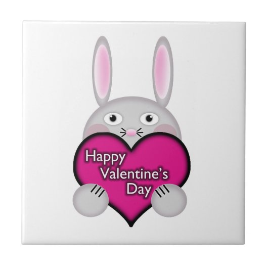 Cute Bunny met roze Valentijnsdag Heart Tegeltje (Voorkant)