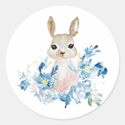 Cute Bunny met waterverf bloemen Ronde Sticker (Voorkant)