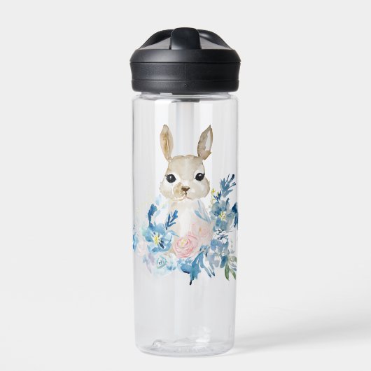 Cute Bunny met waterverf bloemen Waterfles (Voorkant)