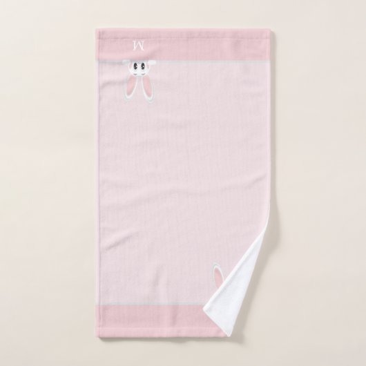 Cute Bunny & Monogram op lichtroze Bad Handdoek (Handdoek)