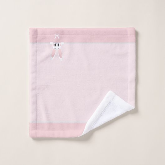 Cute Bunny & Monogram op lichtroze Bad Handdoek (Wasdoekje)