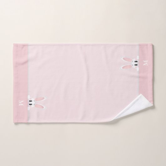 Cute Bunny & Monogram op lichtroze Bad Handdoek (Handdoek)