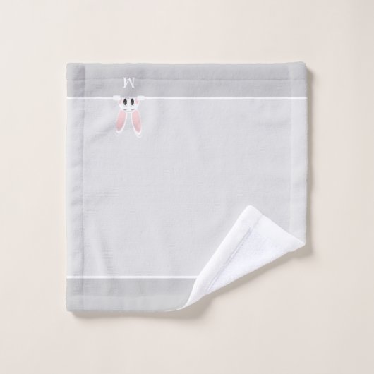 Cute Bunny & Monogram op Light Silver Grey Bad Handdoek (Wasdoekje)