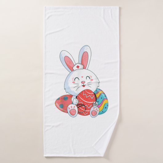 Cute Bunny Nurse Eggs Happy Easter Day Verpleegkun Badhanddoek (Badhanddoek)