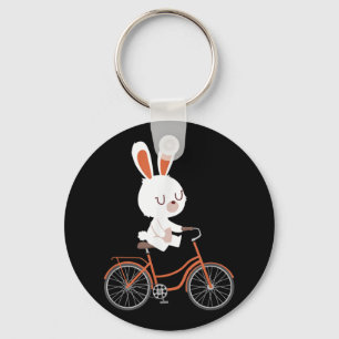 Cute Bunny on Bike Rabbit Cycling Bicycle Bunny Sleutelhanger