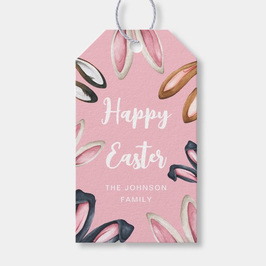 Cute Bunny Oren Gelukkig Pasen Cadeaulabel