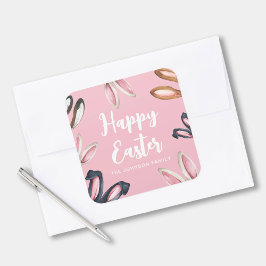 Cute Bunny Oren Gelukkig Pasen Vierkante Sticker