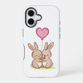 Cute Bunny Pair with Heart Balloon Phone Case  iPhone 16 Hoesje