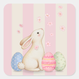 Cute Bunny Pastel Easter Square Sticker 