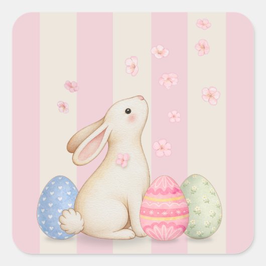 Cute Bunny Pastel Easter Square Sticker  (Voorkant)