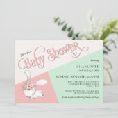 Cute Bunny Pastel Girl Baby shower Invitation Kaart (Staand voorkant)
