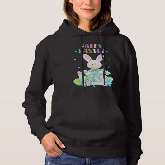Cute Bunny Pastel Spring Eggs Hunt Rabbit Happy Ea Hoodie (Voorkant)