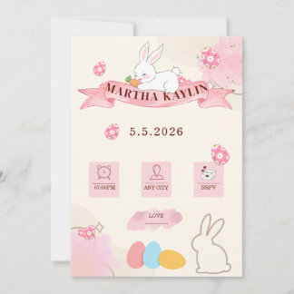 Cute Bunny Pastel Template Baby Shower Kaart