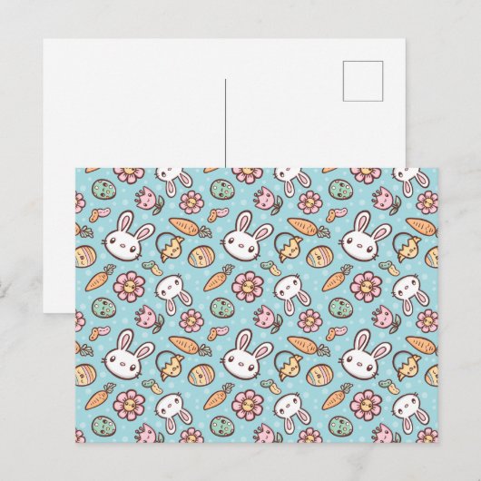 Cute Bunny Pattern Briefkaart (Voorkant / Achterkant)