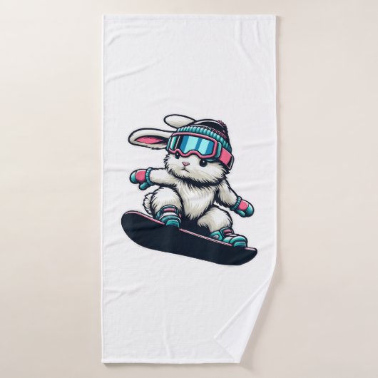 Cute Bunny Performing Snowboarding Trick Kids East Badhanddoek (Badhanddoek)