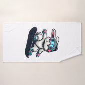 Cute Bunny Performing Snowboarding Trick Kids East Badhanddoek (Badhanddoek)