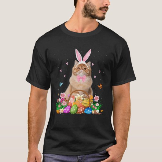 Cute Bunny Persian Cat & Easter Egg Basket Easter  T-shirt (Voorkant)