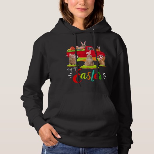 Cute Bunny Persian Cats Riding Red Truck Happy Eas Hoodie (Voorkant)