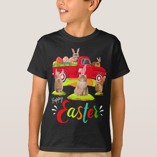 Cute Bunny Persian Cats Riding Red Truck Happy Eas T-shirt (Voorkant)