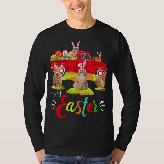 Cute Bunny Persian Cats Riding Red Truck Happy Eas T-shirt (Voorkant)