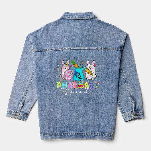 Cute Bunny Pharmacist Squad Happy Paast Denim Jacket (Achterkant)