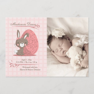 Cute Bunny Photo Birth Announcement Aankondiging