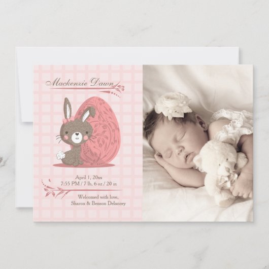 Cute Bunny Photo Birth Announcement Aankondiging (Voorkant)