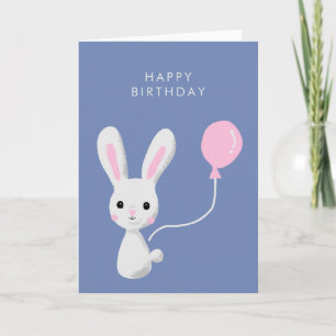 Cute Bunny Pink Balloon Happy Birthday Kaart
