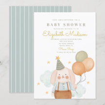 Cute Bunny Pink & Baloons Cloud Baby shower