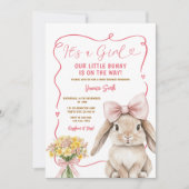 Cute Bunny pink bow coquette baby shower floral Kaart (Voorkant)