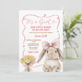 Cute Bunny pink bow coquette baby shower floral Kaart (Staand voorkant)
