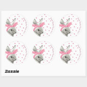 Cute Bunny Pink Bow-ontwerp Ronde Sticker (Vel)