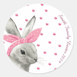 Cute Bunny Pink Bow-ontwerp Ronde Sticker