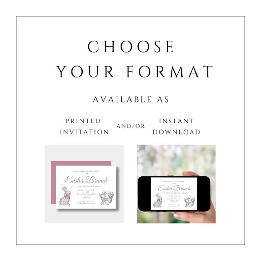 Cute Bunny Pink Easter Brunch Egg Hunt Kaart