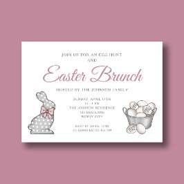 Cute Bunny Pink Easter Brunch Egg Hunt Kaart