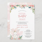 Cute Bunny Pink Floral Fairy Lights Baby shower (Voorkant / Achterkant)