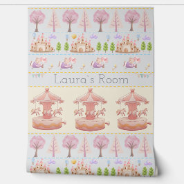 Cute Bunny  pink fox castle editable  pastel  Behang
