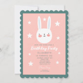 Cute Bunny Pink Green Paarse Stars Birthday Kaart (Voorkant)