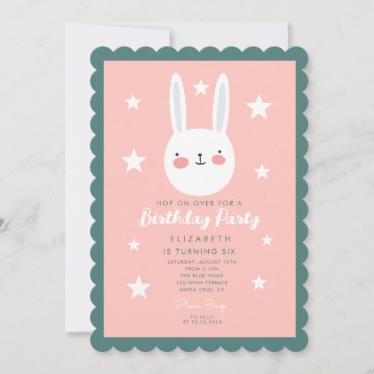 Cute Bunny Pink Green Paarse Stars Birthday Kaart (Voorkant)