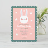 Cute Bunny Pink Green Paarse Stars Birthday Kaart (Staand voorkant)