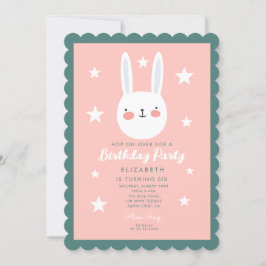 Cute Bunny Pink Green Paarse Stars Birthday Kaart