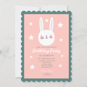 Cute Bunny Pink Green Paarse Stars Birthday Kaart