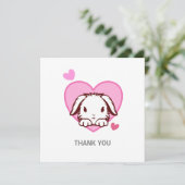 Cute Bunny Pink Heart Bedankkaart (Staand voorkant)