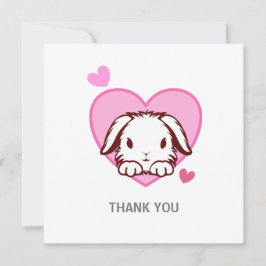 Cute Bunny Pink Heart Bedankkaart