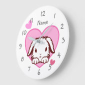 Cute Bunny Pink Heart Grote Klok (Hoek)