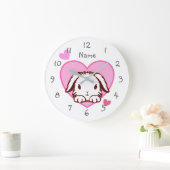 Cute Bunny Pink Heart Grote Klok (Huis)