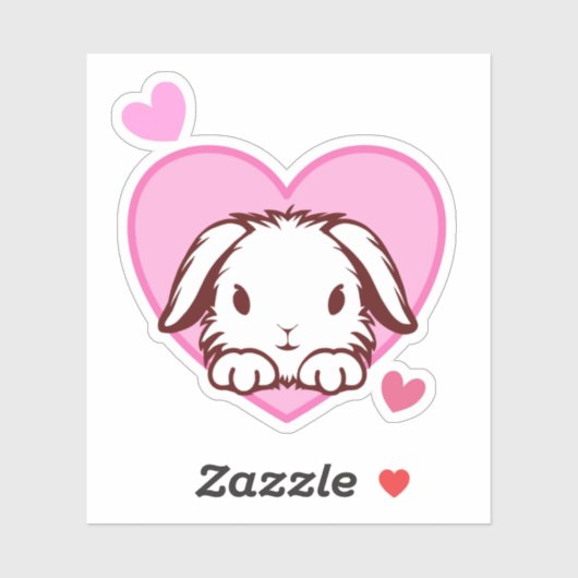 Cute Bunny Pink Heart Sticker (Vel)