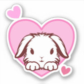 Cute Bunny Pink Heart Sticker (Voorkant)