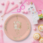 Cute Bunny Pink Polka Dot Baby shower Papieren Bordje (Feest)